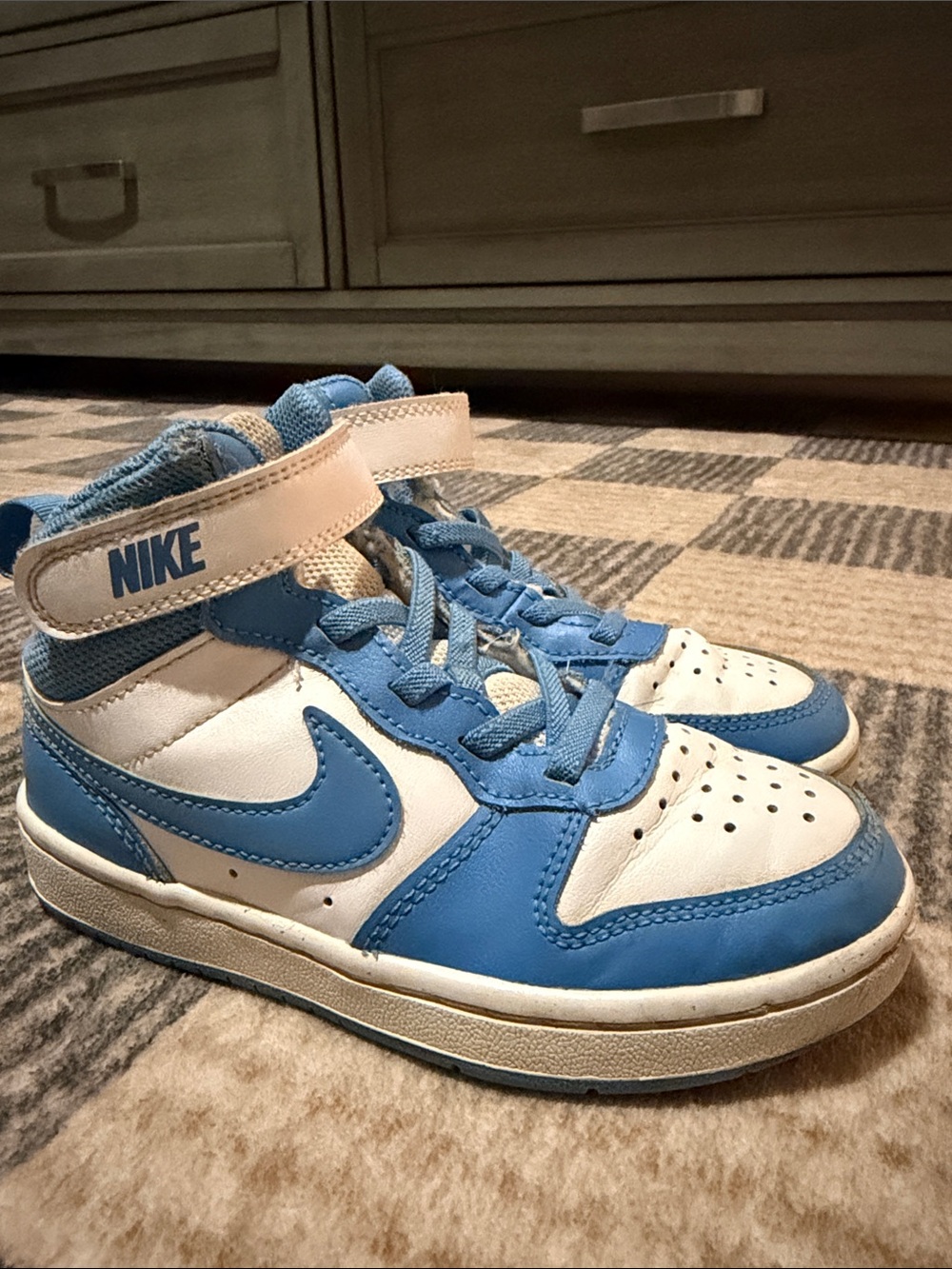 Nike Kids Blue and White High-Top Sneakers with Strap